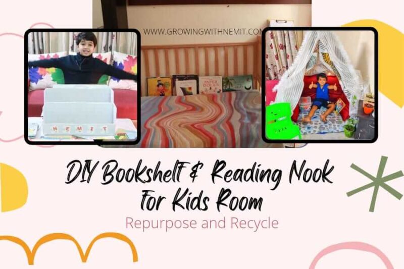 DIY Bookshelf and Reading Nook for Kids. We will use old cardboard boxes to make a bookshelf and we will repurpose an old baby cot into a reading nook.