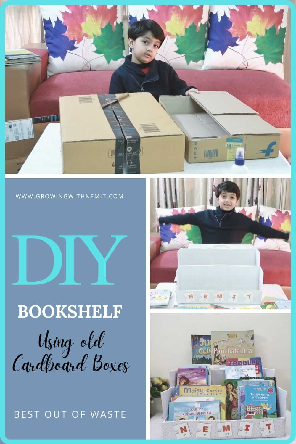DIY Bookshelf and Reading Nook for Kids. We will use old cardboard boxes to make a bookshelf and we will repurpose an old baby cot into a reading nook.