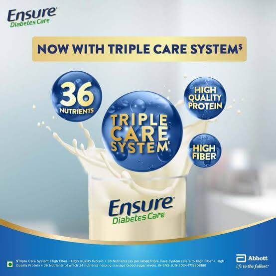 Ensure Diabetes Care is powered by the Triple Care System of high fiber & Slow-release Carbohydrates, high-quality protein, and 36 nutrients